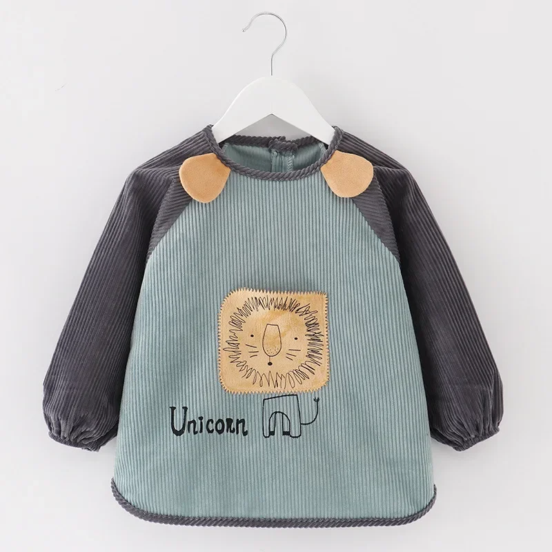 Baby Waterproof Bibs Cartoon Lion Long Sleeve Pocket Apron Self Feeding Drawing Bib Kids Eating Infant Antifouling Baby Clothes