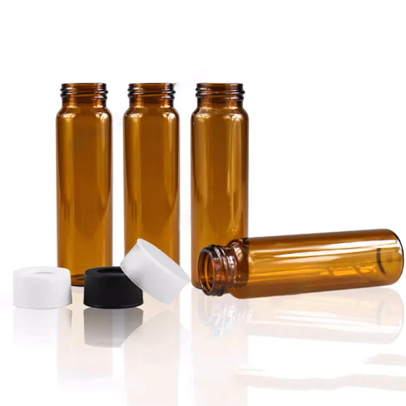 100PCS Sample bottle purge and catch bottle 20/40/60ml transparent brown glass purge bottle PTFE cap pad reagent storage bottle