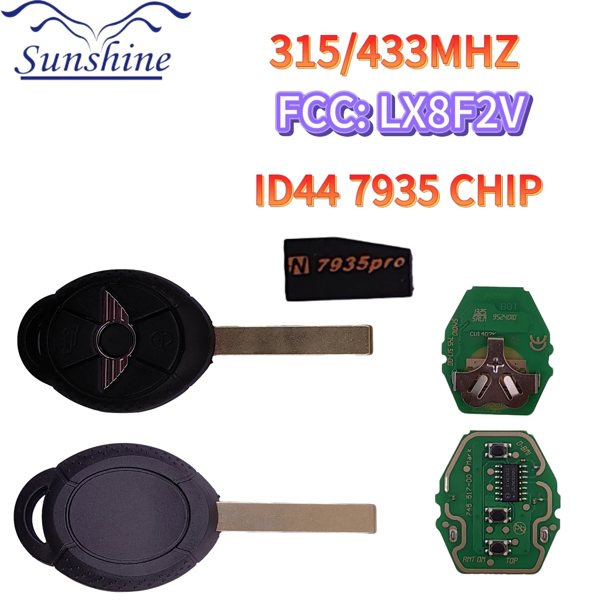 

FCC LX8F2V 315/433MHz CHIP ID44 PCF7935 Remote Car Key For BMW MiNi EWS System Cooper R50 R53 2005 2006 2007 Blade HU92