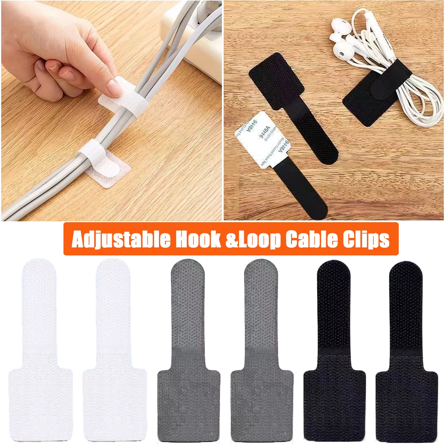 Cable Management Cord Organizer Straps Home Office Data Winder USB Desk Electronics Cable Ties Adjustable Hook Loop Cable Clips