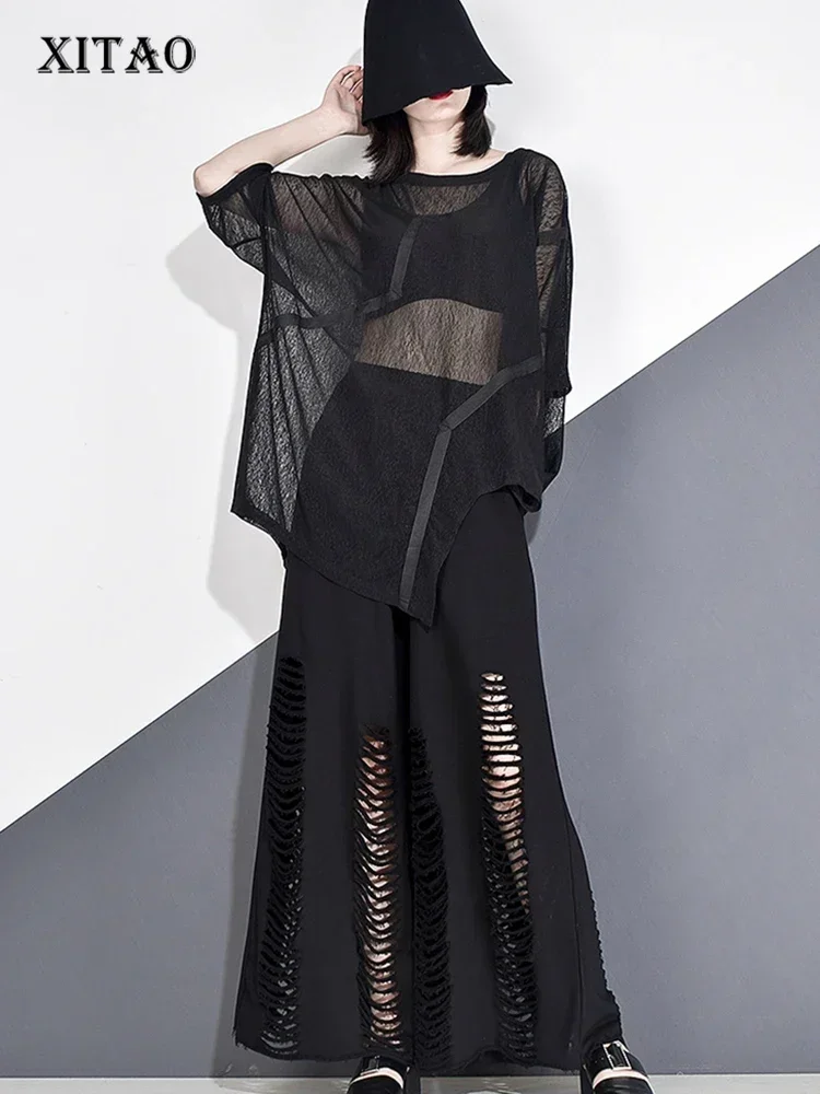 

XITAO Повседневная футболка с лоскутными лентами, женская футболка 2025 года, перспективная осенняя мода, новый стиль, воротник с круглым вырезом, половина рукава DZL1184