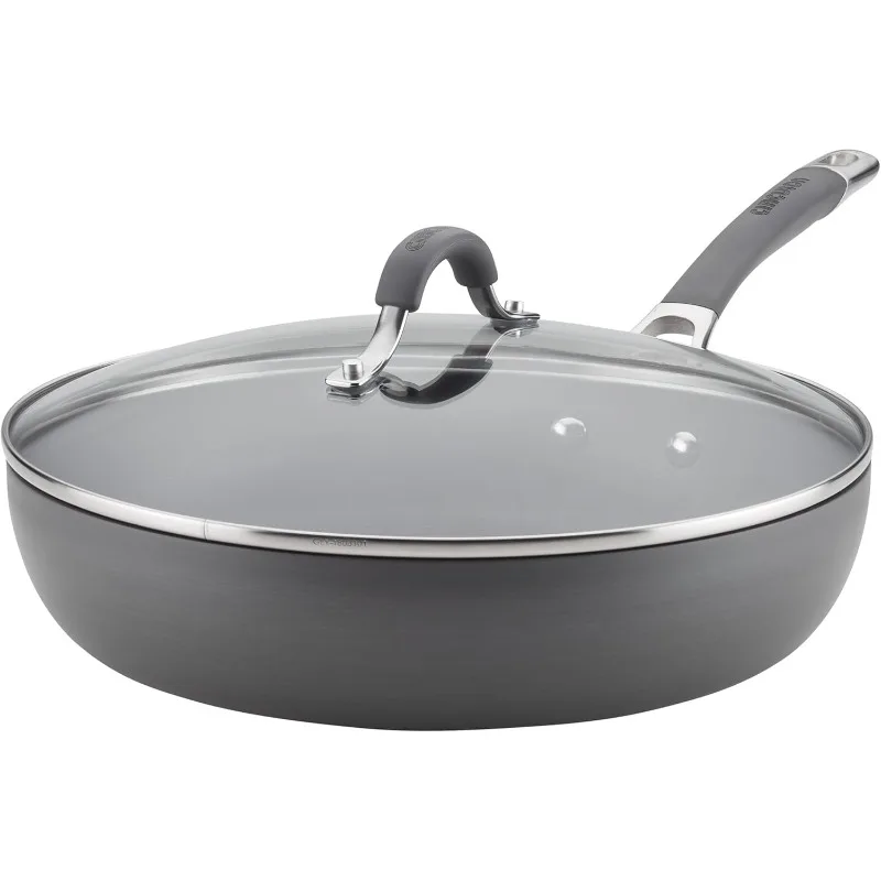 

Deep Hard Anodized Nonstick Frying Pan /Skillet with Lid - 12 Inch, Gray