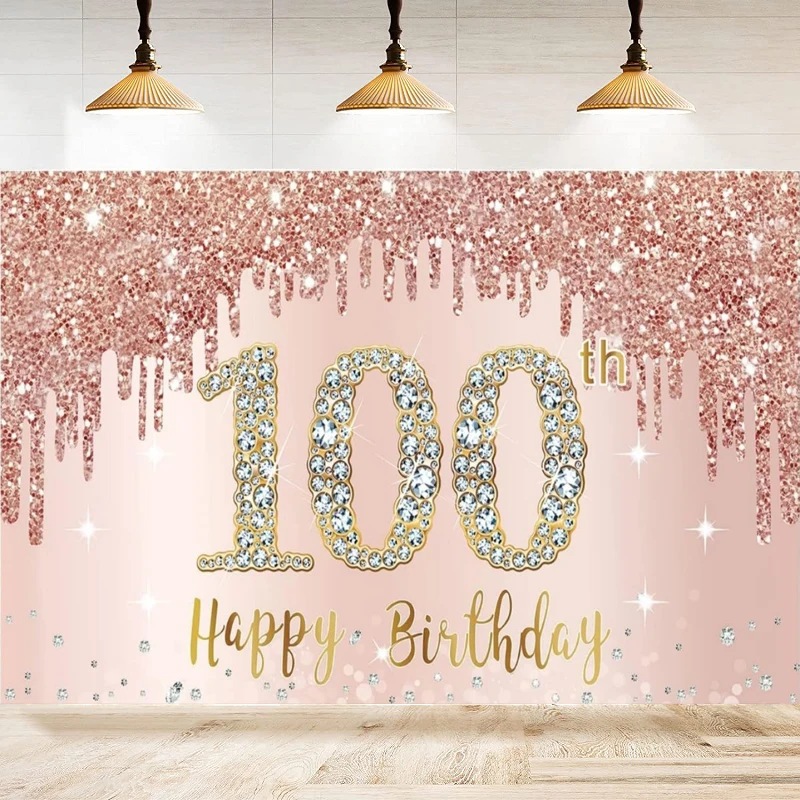 Photography Backdrop For Women Happy 100th Years Old Birthday Balloons Background Home Party Backdrop Wall Banner Decor Poster