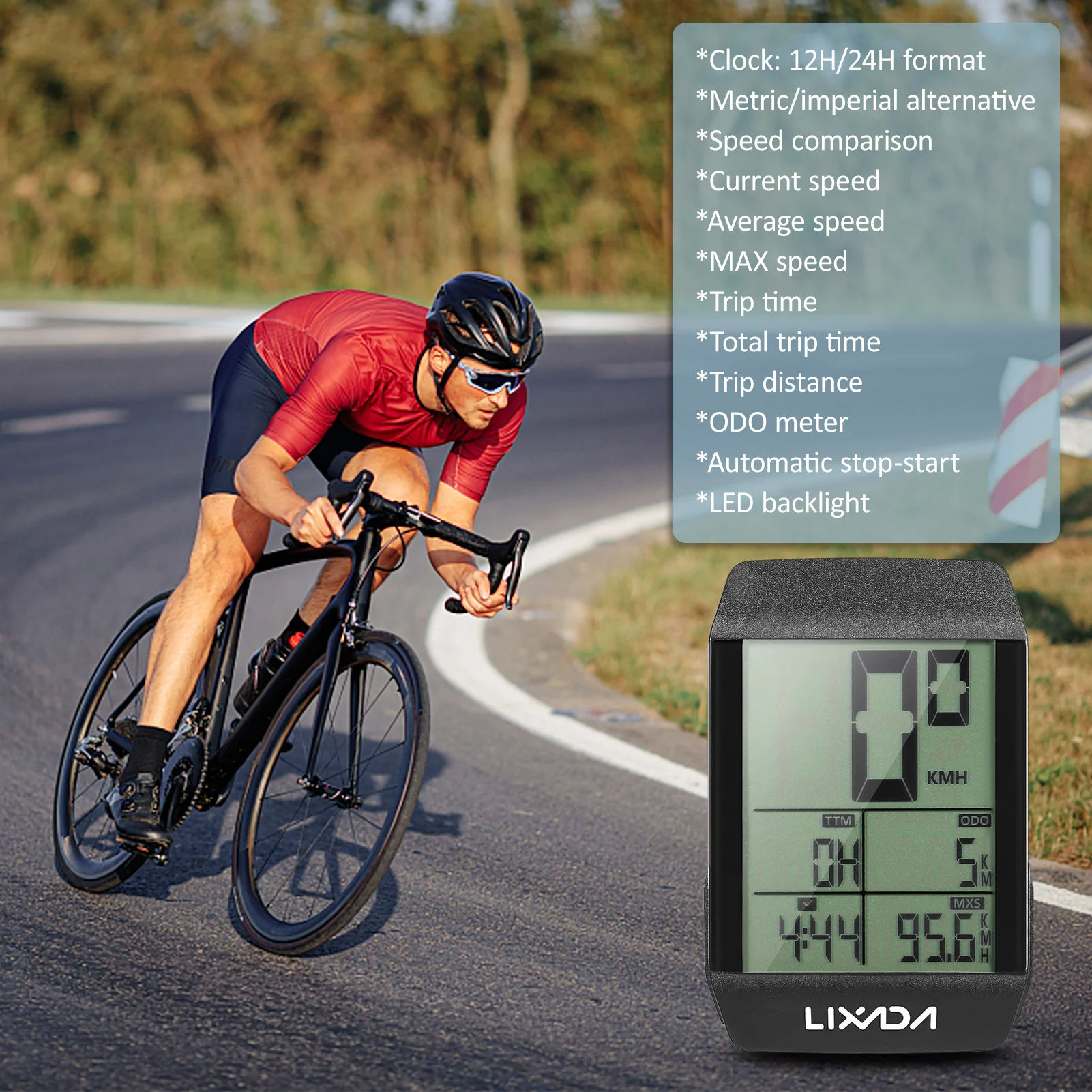 LIXADA Wireless Bike Computer Waterproof Bicycle Speedometer Odometer with LED Backlight Speed Meter Cycling Speedometer