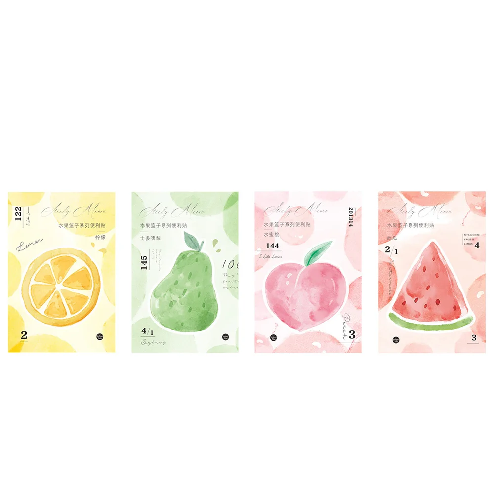 4 Pcs Fruit Sticky Notes Creative Stickers Pads Lovely Paper Memo Students Stationery Cartoon