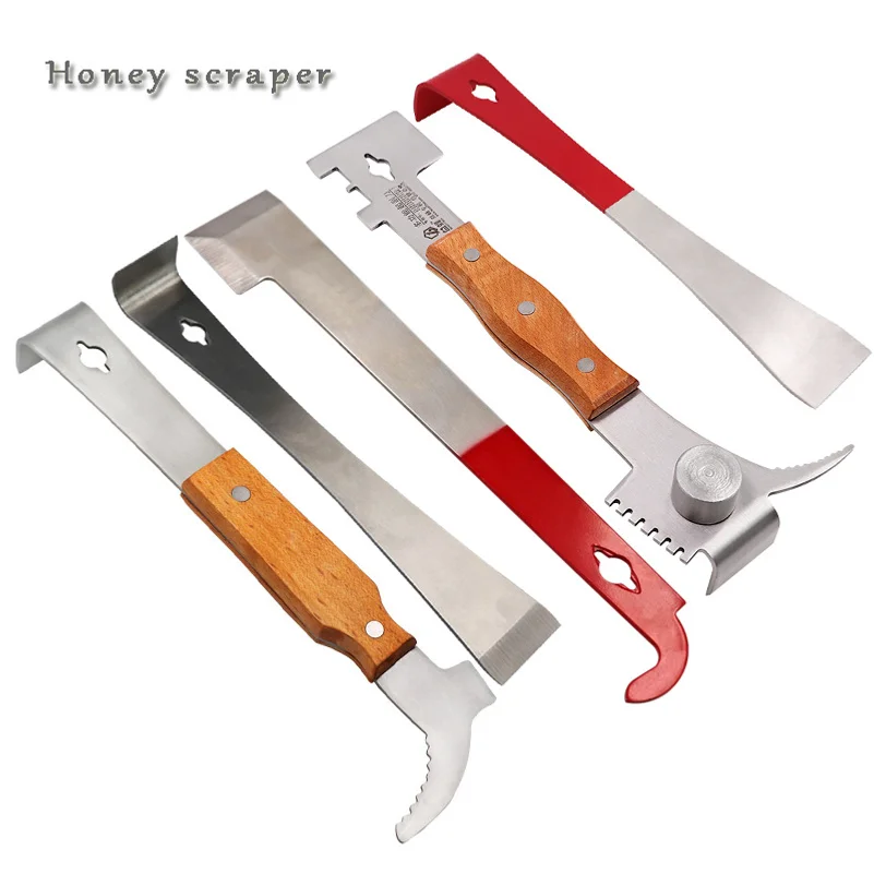Beekeeping tools: stainless steel scraper, thumb knife, 7-in-1 scraper, half-red flat-blade knife, pry bar, honey cutting knife