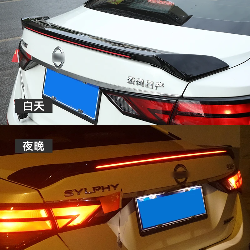 CEYUSOT FOR Car Trunk Spoiler Wing New Nissan Sentra Sylphy Long LED Lights Rear Lip Tail ABS Materia Refit Accessories 2019 20