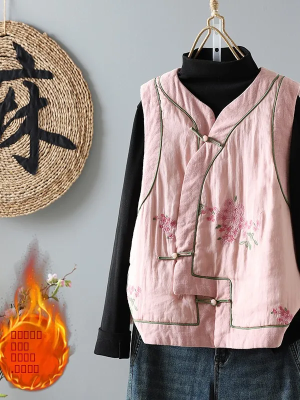 Autêntico 2025 novo colete artístico de algodão feminino svel jaet v-ne fechamento de botão único estampado floral