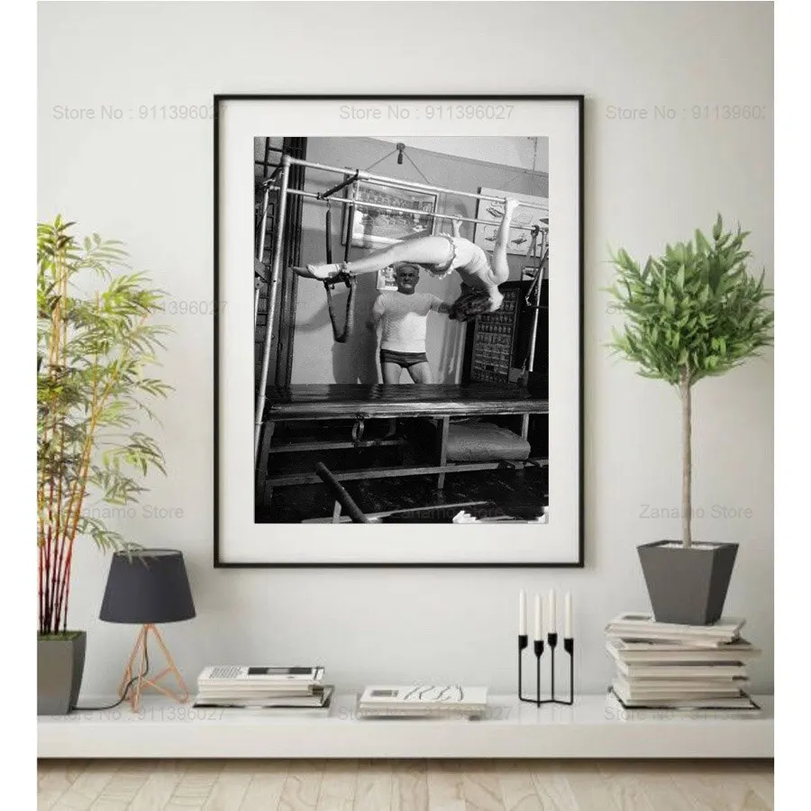 Black and White Joseph Hubertus Pilates Fitness Poster  Canvas Wall Art Prints for Living Room Home Decor