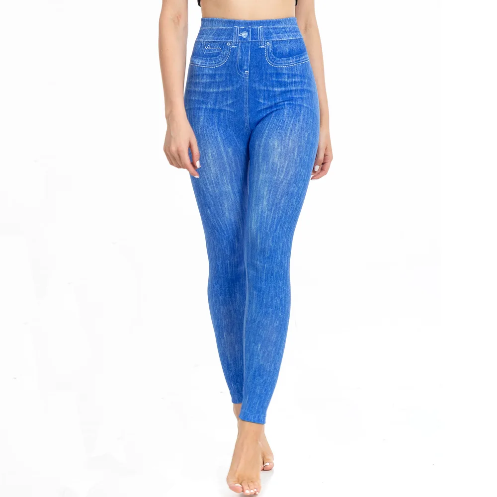 Leggings skinny a vita alta Donna Jeans imitazione Pantaloni da yoga Moda stampata Elastico Shapewear Fitness Jogging Collant da ciclismo