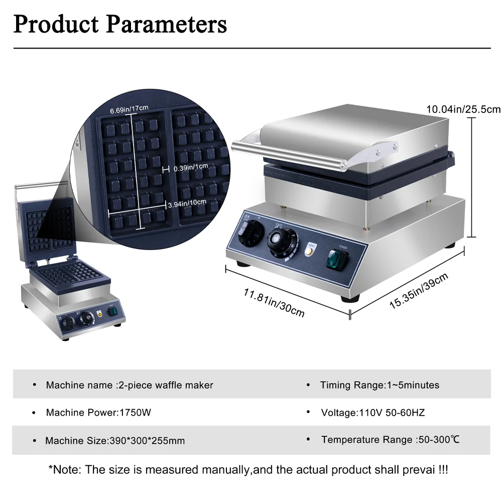 ワッフル製造機,プロのワッフルメーカー,焦げ付き防止コーティング,2個