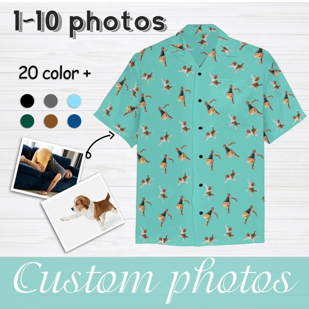 1PC Custom Photo Hawaiian Shirt, Personalized Button Downs Shirt with Photo, Dogs Cats Face Shirts, Bachelor Party Gift, Pets