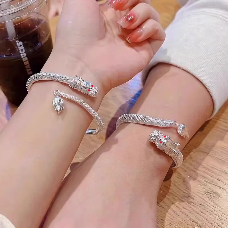 

Tail White Silver Bracelet Women 999 Open Solid Bangle