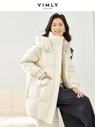 Vimly Hooded Stand Collar Duck Down Jacket 2023 Thick Warm Office Lady Lightweight Windproof Casual Long Winter Coat Women 50680