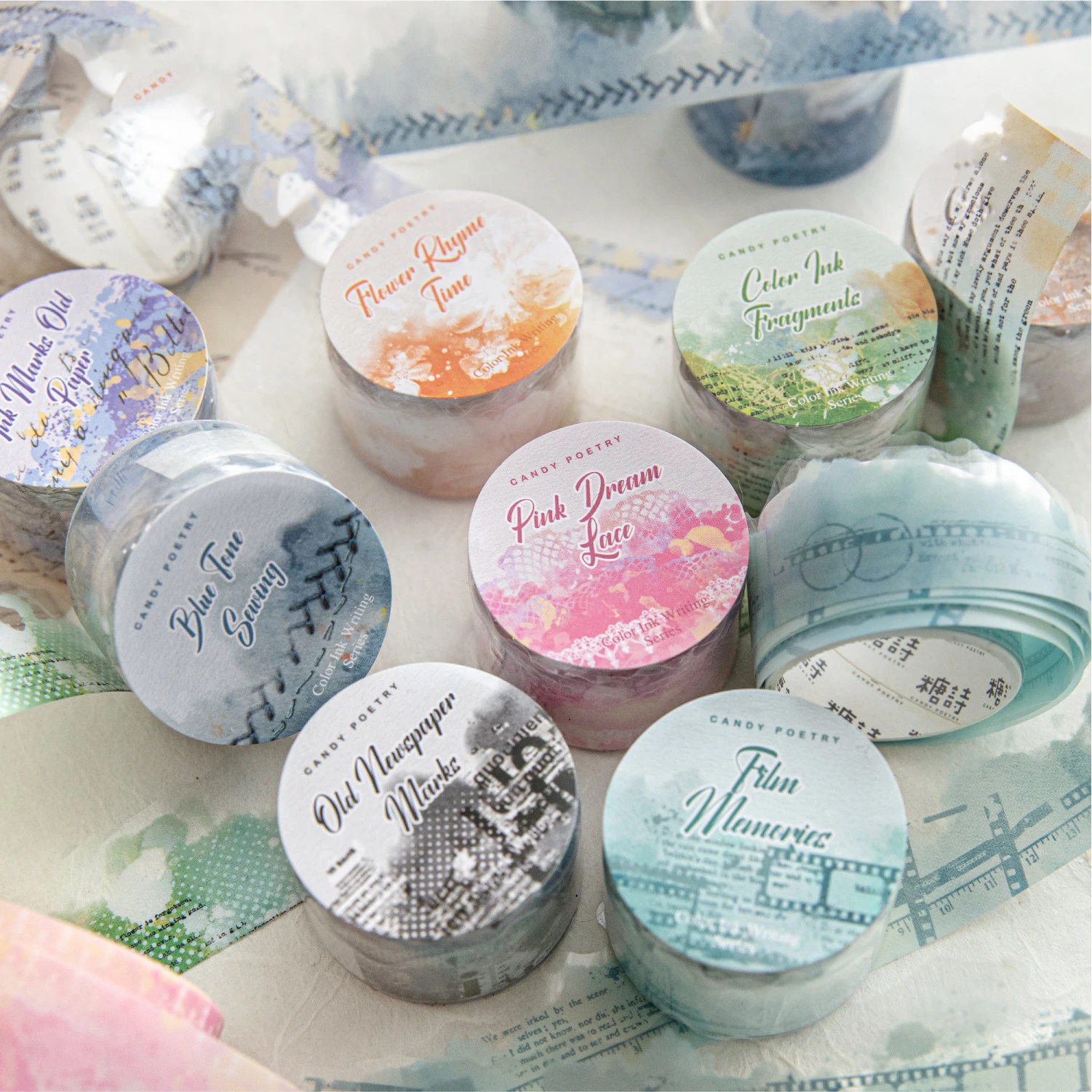 Color Ink Word Language Series Vintage Watercolor Smudge Landscape PET Tape Creative DIY Journal Material Collage Stationery