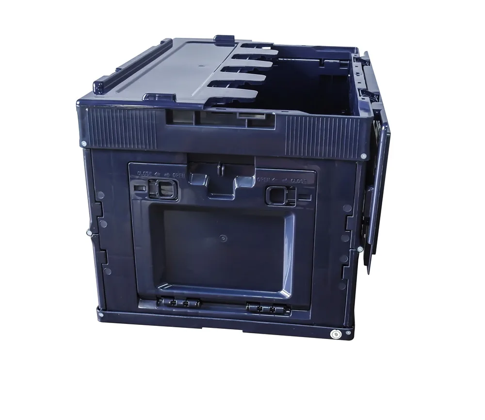 

Promotion Navy Blue Color 50L Camping Home Storage Plastic Folding Storage Box Bin with Front Open