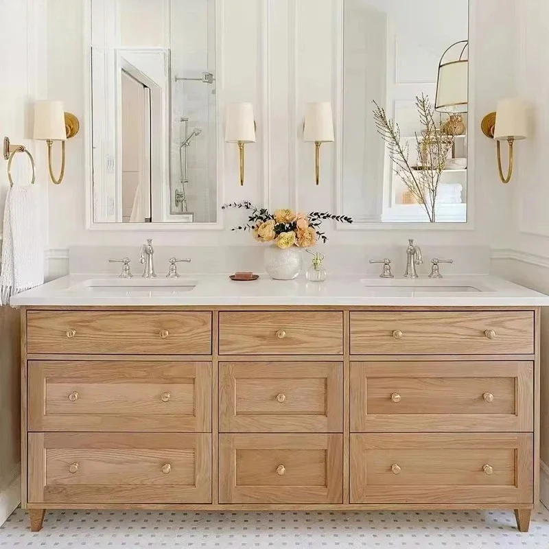 Solid wood bathroom vanity cabinet with double sink set bathroom cabinets