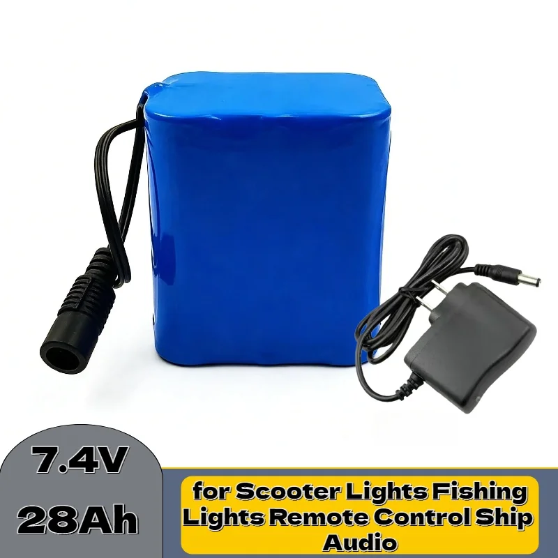 

Aleaivy 7.4V/8.4V 28Ah 2s3p Lithium Battery – High Capacity Spare for Scooter Lights Fishing Lights Remote Control Ship Audio