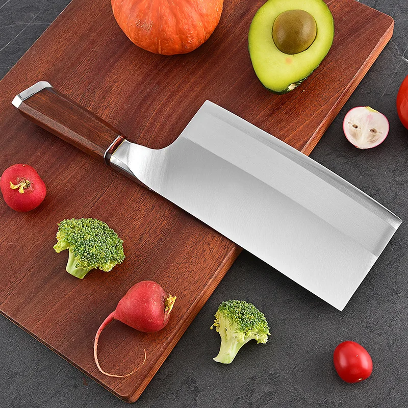 

7-дюймовый китайский нож шеф-повара, 3-слойная сталь, лезвие 9Cr18CoMov, деревянная ручка, нож для нарезки овощей, тесак для мяса, кухонный нож Messer