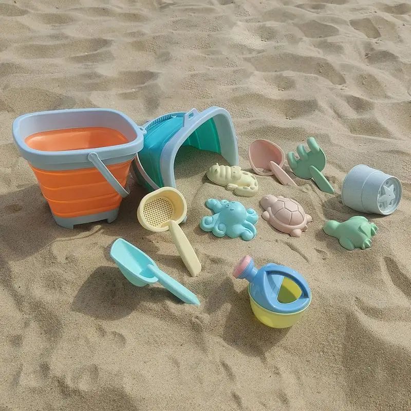 Pelles à sable pliables pour animaux, jouets de plage, passoire, moules à sable, bouilloire pour garçons et filles, 11 pièces, E27