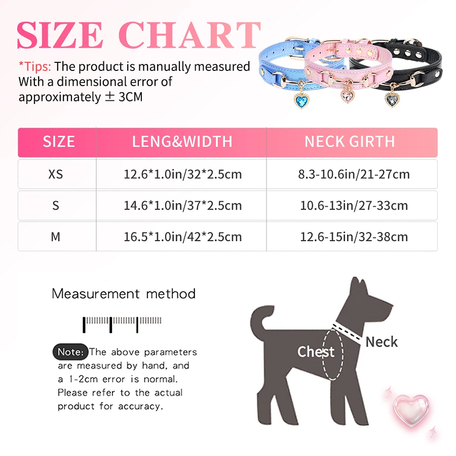 Strass-Herzanhänger Haustierhalsband, Farbwechselndes PU-Hundehalsband für Kleine & Mittelgroße Hunde – Detail 1