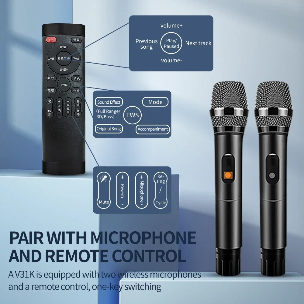 

V31K 120w High Power IPX6 Waterproof Portable Wireless Karaoke Speaker Support TWS/TF Card/U Disk/AUX For Outdoor