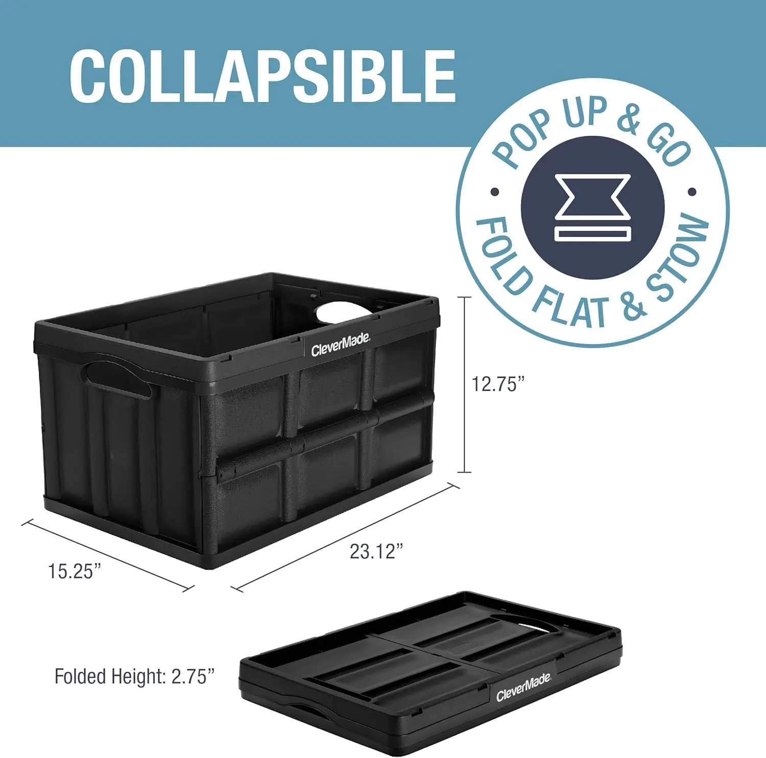 Collapsible Storage Bin, Obsidian, 3PK - 62L (16 Gal) Stackable Storage Containers, Holds 100lbs Per Bin - Plastic Storage Bins