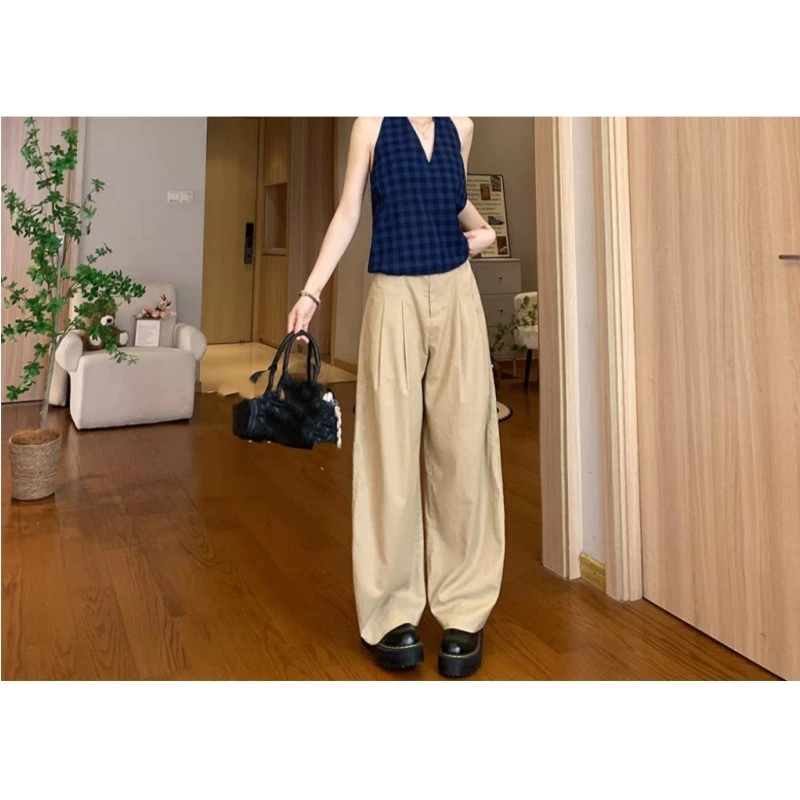 

25 year new khaki mid low waist hanging cocoon shaped loose and versatile casual pants