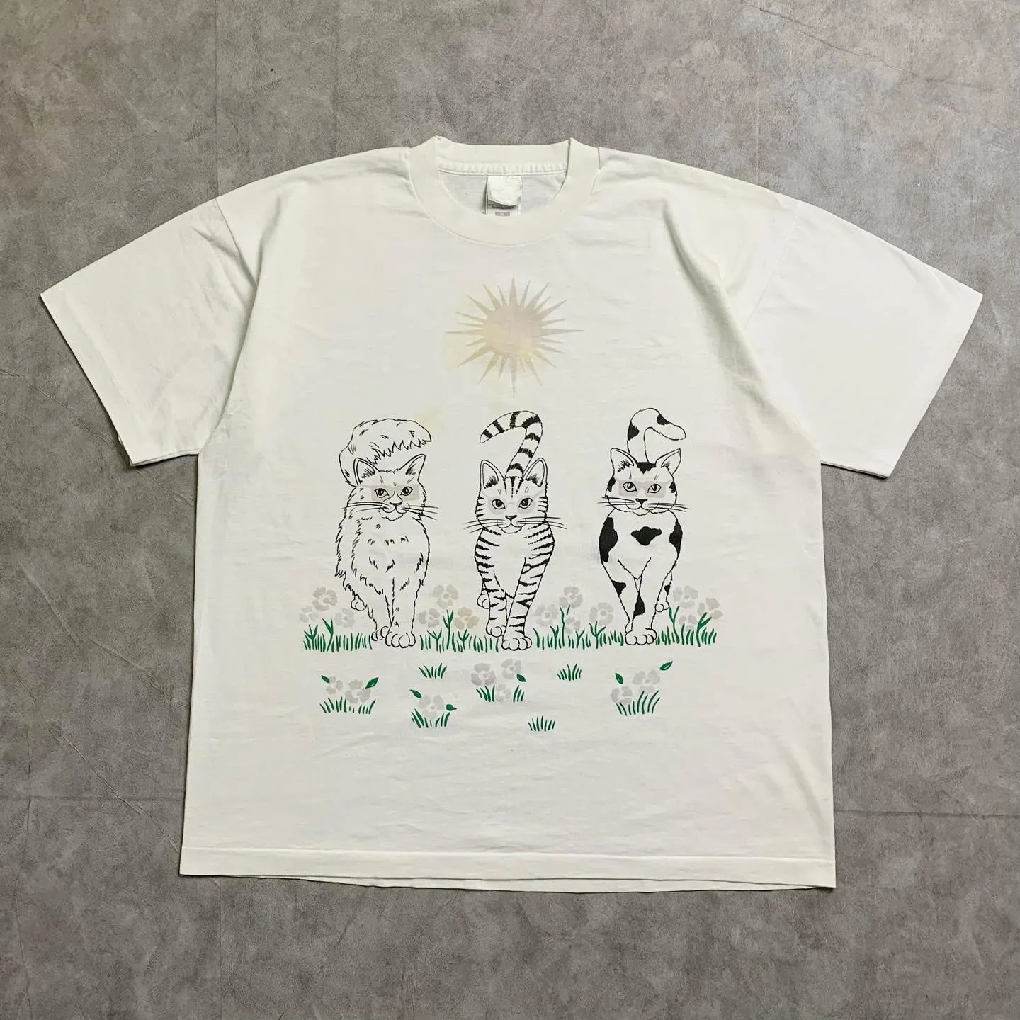 Hand-Drawn Soft  Design Short Sleeve T-Shirt Light Color Scheme  Healing Simple Style Cotton Skin-Friendly Breathable