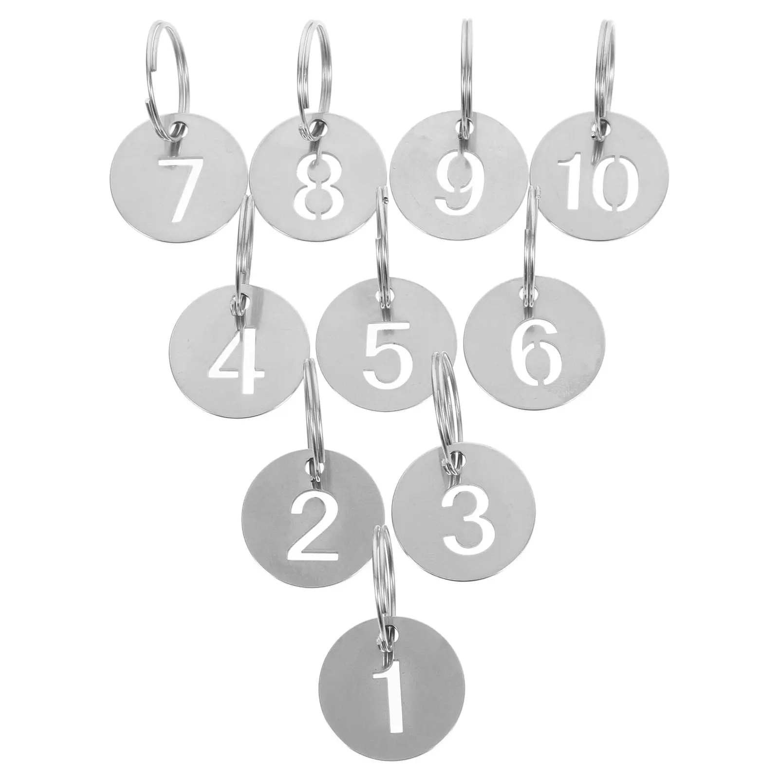 10Pcs Stainless Steel Number Tags Round Engraved Metal Key Tags with Key Rings for Dormitory Restaurant Order Keys