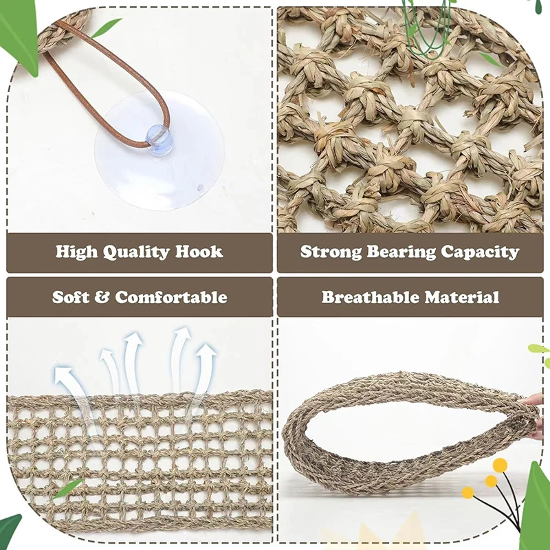 Hamaca para reptiles de algas marinas, estera de hierba para hámster, cama con succión para mascotas, juguete para reptiles, estera colgante para cama, suministros para mascotas, 1 unidad