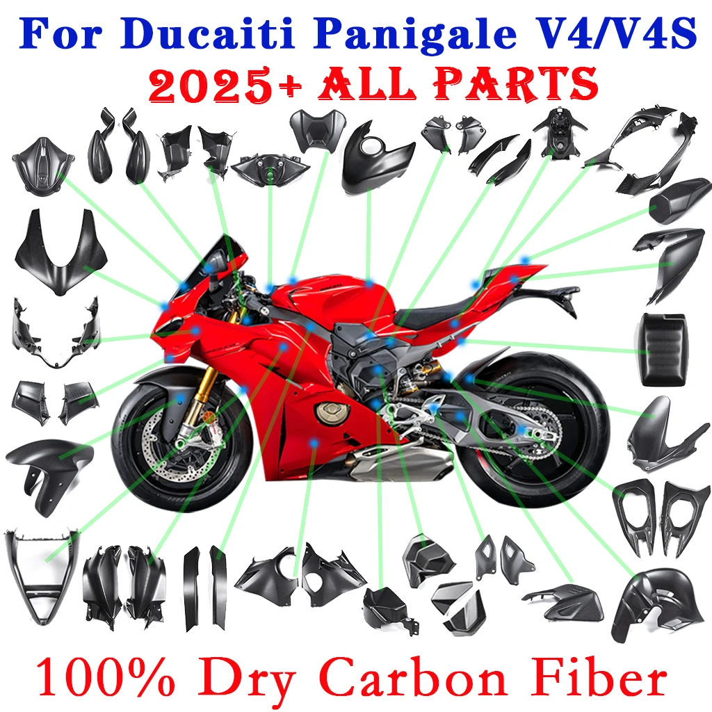

2025 For DUCATI Panigale V4 V4S Real Pure Dry Carbon Fiber Accessories Parts Fender Winglets Engine Exhaust Cover Fairing Kits