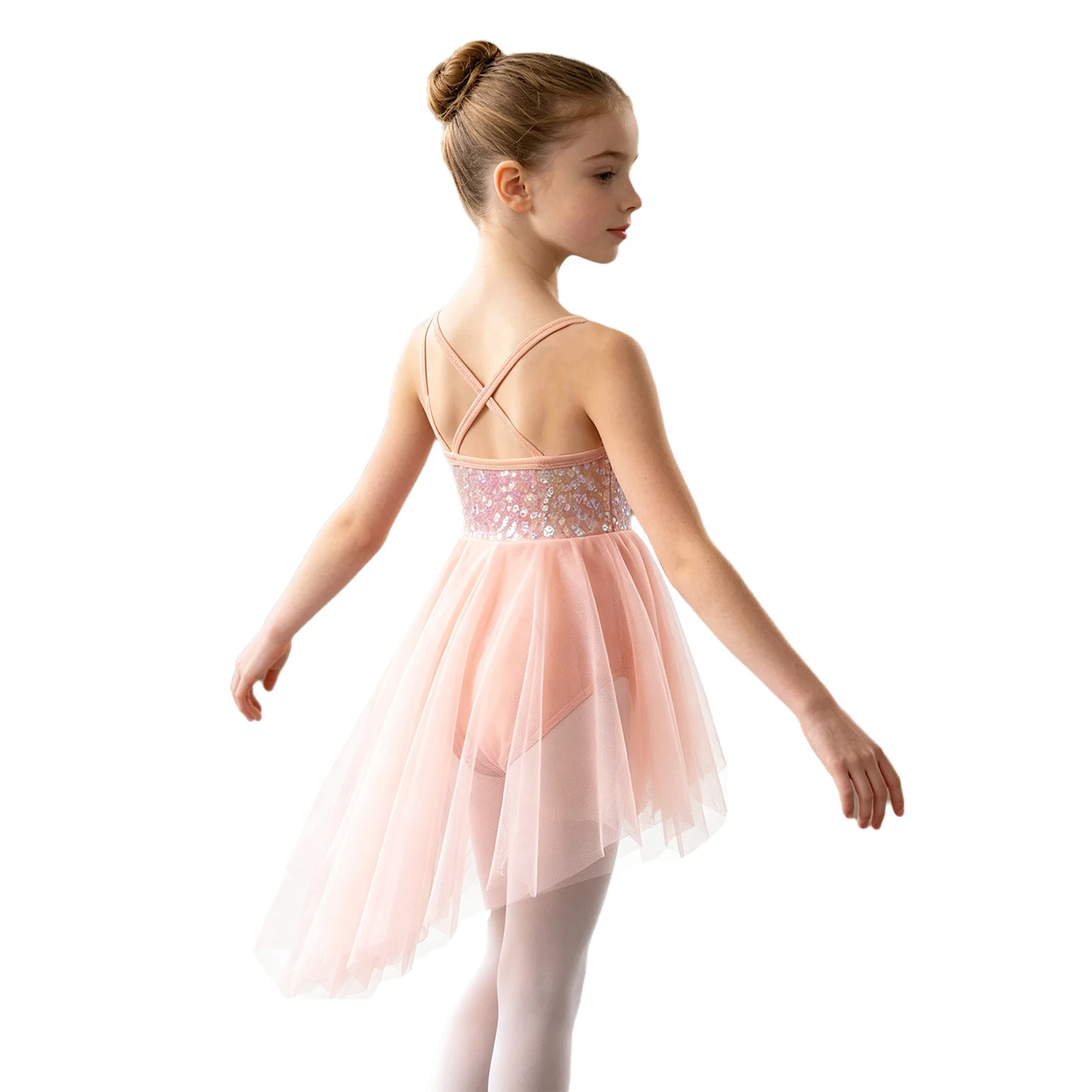 

Kids Girls Lyrical Ballet Dance Tutu Dress Sleeveless Shiny Sequins Tulle Leotard Figure Skating Gymnastics Ballerina Dancewear