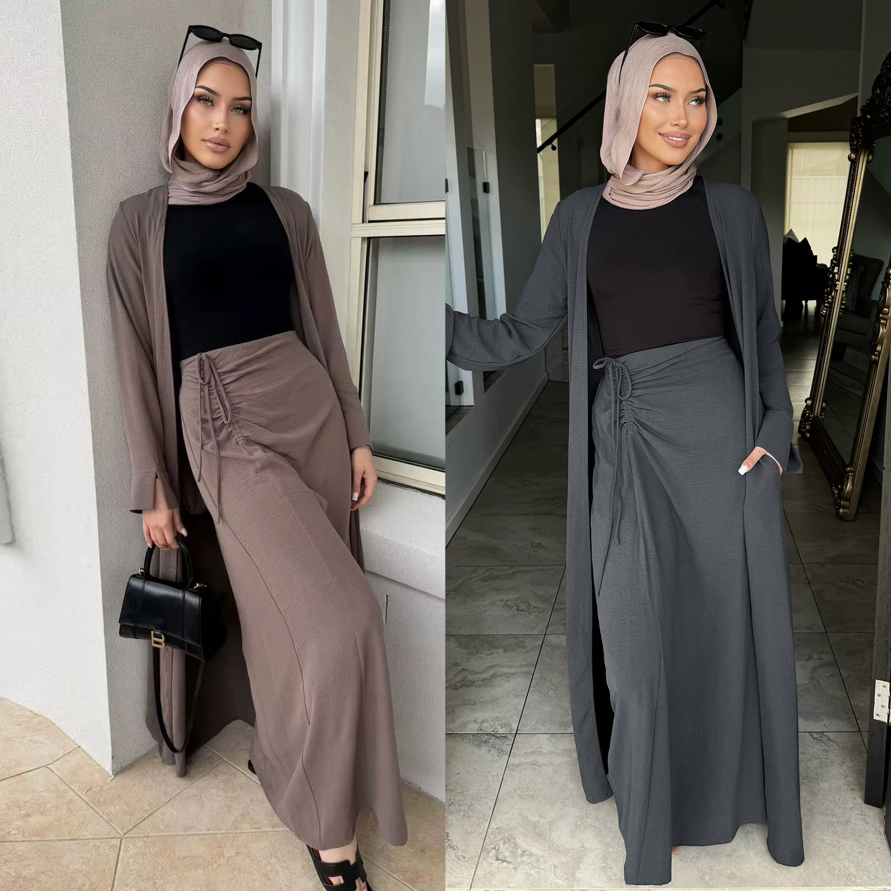 

Повседневный комплект юбки хиджаби Абая (без внутренней рубашки), кимоно Абая с эластичной резинкой на талии и рюшами, мусульманский женский костюм, скромная исламская одежда