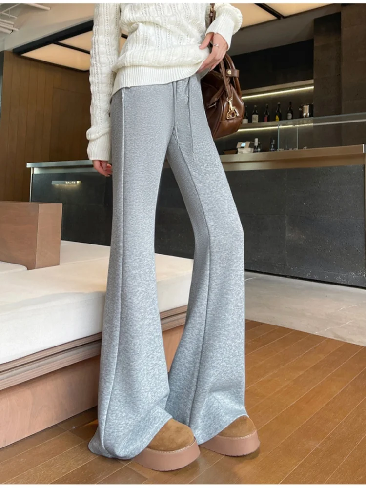 Women's High-Waisted Slimming Fleece-Lined Bell-Bottom Sweatpants for Autumn