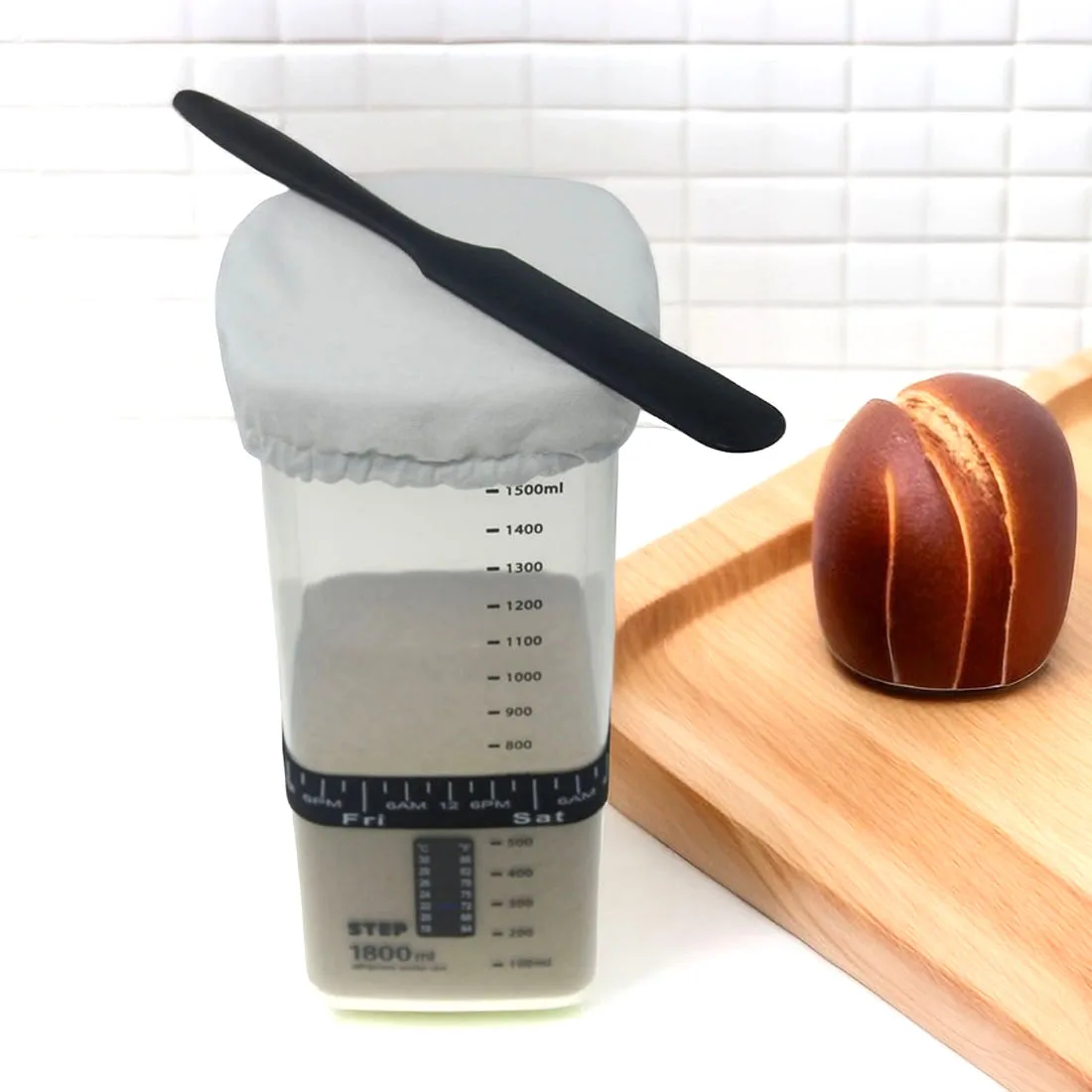 1800 مللي مجموعة جرة بداية العجين المخمر مع مقياس ميزان الحرارة ورقة مقاومة للحرارة العجين المخمر واسعة الفم جرة العجين المخمر