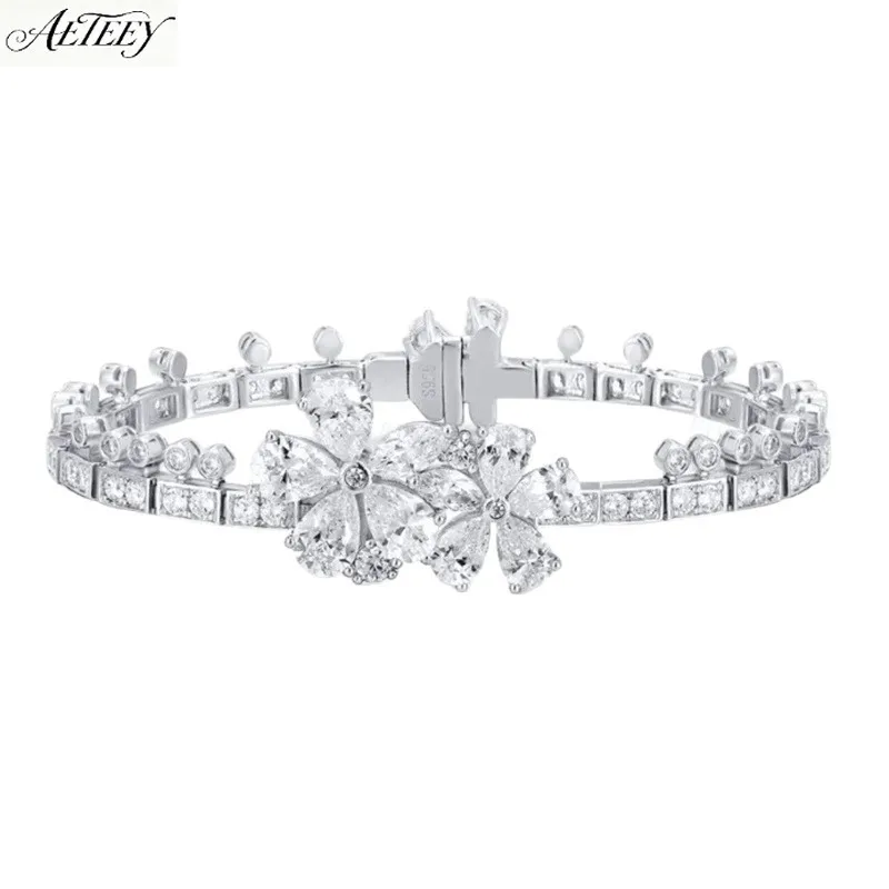 AETEEY S925 Sterling Silver Cherry Bracelet Synthetic Zircon Inlaid Jade Minimal Shiny Bangle Elegant Women Jewelry