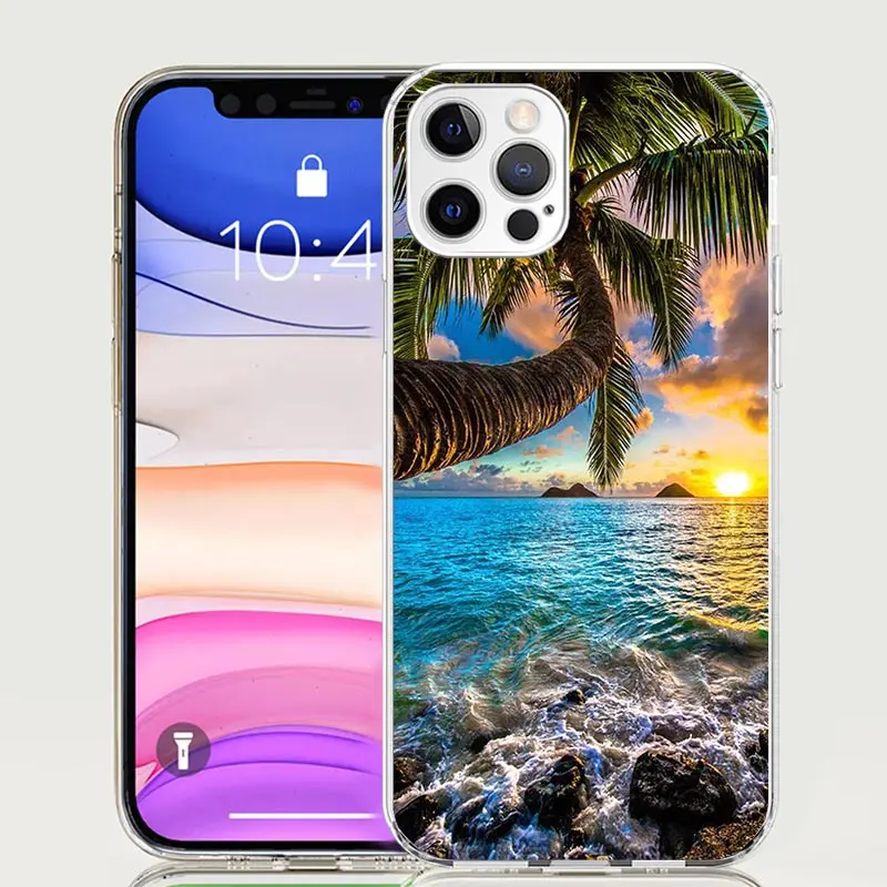 Summer Beach Sunset Sea Palm Tree Phone Case For Apple Iphone 11 12 13 Mini 14 15 16 Pro Max 7 Plus X XS XR SE Art Customized Co