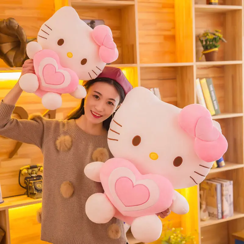 SANRIO-Peluche Hello Kitty, 60cm, chat, cœur, kawaii, animal, super mignon, chaton rose, oreiller, cadeaux pour enfants