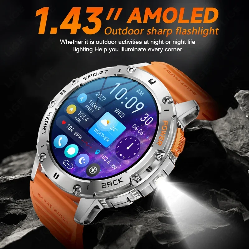 2024 New Men's Smartwatch 1.43 Inch AMOLED Screen Bluetooth Call 530mAh Battery. Sports Monitoring. Compatible with Android IOS