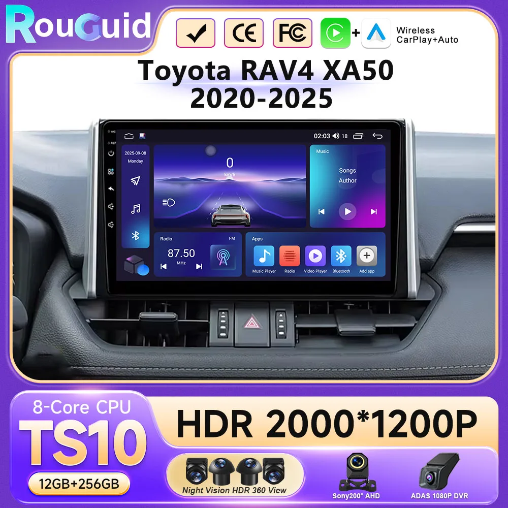 

Автомагнитола для Toyota RAV4 XA50 2020-2026 с беспроводным CarPlay, Android Auto, 4G, GPS, DSP, DVD, Bluetooth