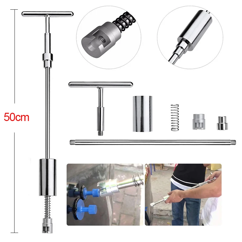 Car Body Dent Repair Tool Kit with Slide Hammer T-bar Dent Puller Suction Cup Mechanic for Automobile Hail Dent Remover