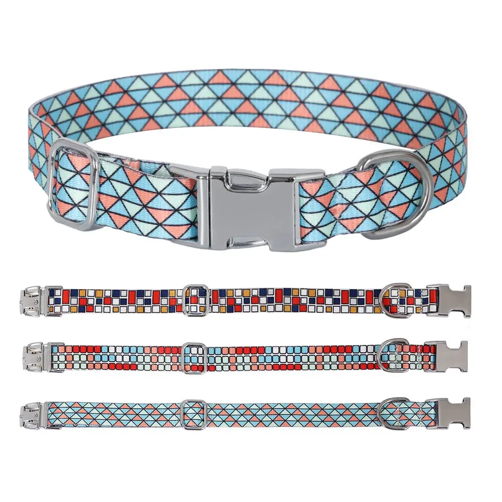 Vibrant Geometric Pattern Dog Collar, Soft Breathable Nylon Pet Collar, Adjustable Pet Collar for Daily Walking, Training