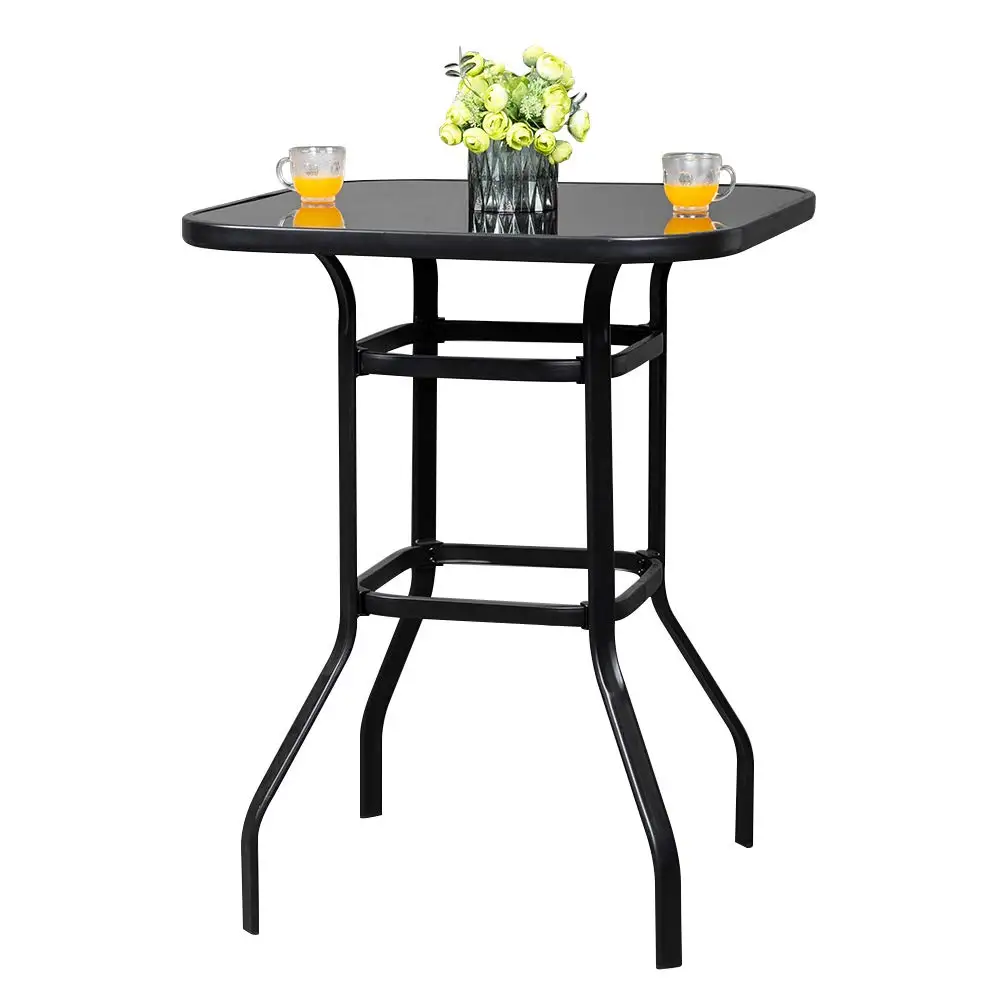 

Outdoor Metal Bar Table All Weather Tempered Glass Top Patio Bistro Height, Customized