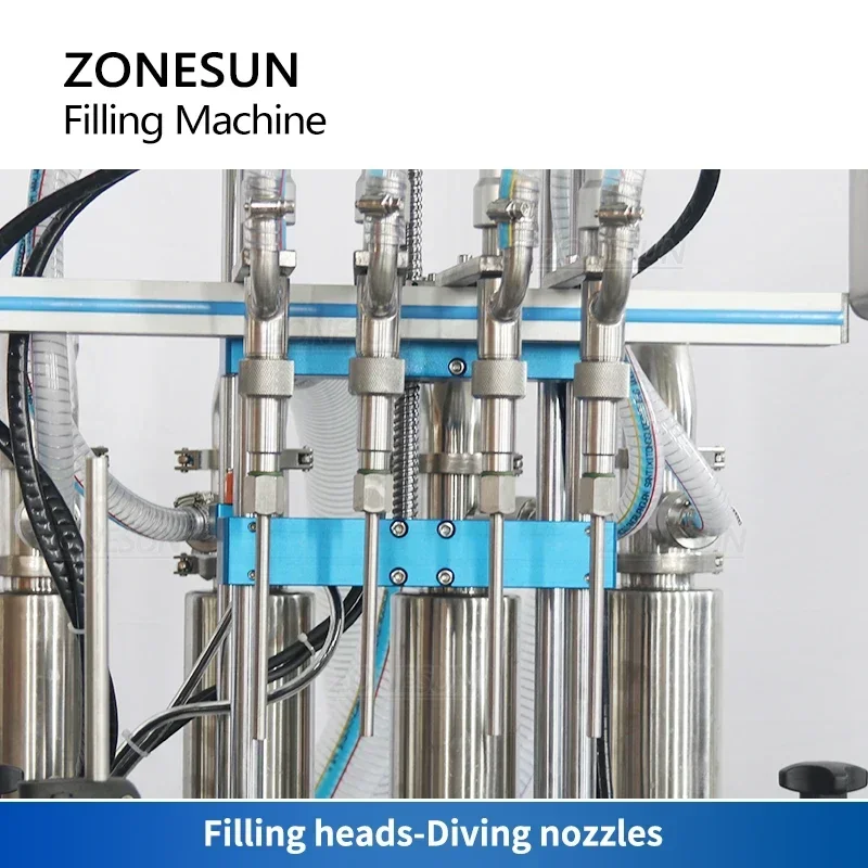 ZONESUN ZS-SV4HS 4 رؤساء مضخة المكبس المؤازرة آلة تعبئة السوائل الأوتوماتيكية للمشروبات مستحضرات التجميل الحليب تغليف المياه