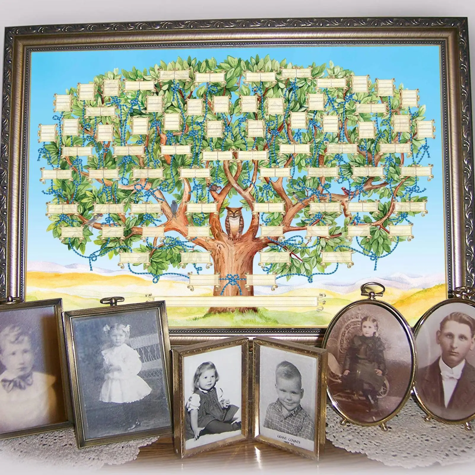 60x40cm Fillable Family Tree Chart 6 Generation Canvas Wall Art Ancestry Family Tree Hanging Wall Decals Home Decoration