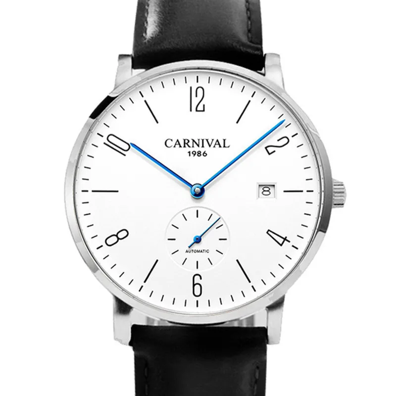 

Роскошные часы Carnival для мужчин: модные, водонепроницаемые, с календарем, автоматические механические наручные часы из розового золота и серебра, мужские Reloj