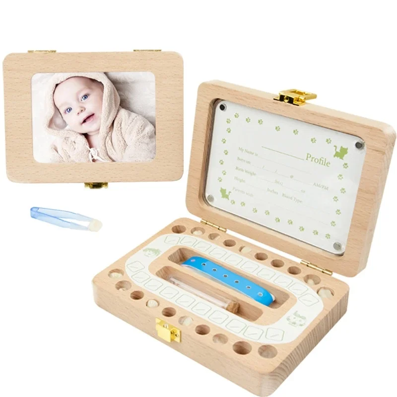 

Baby Wooden Tooth Box Photo Frame Organizer Milk Teeth Storage Collect Teeth Umbilica Fetal Hair Save Gifts Children Souvenir Gi