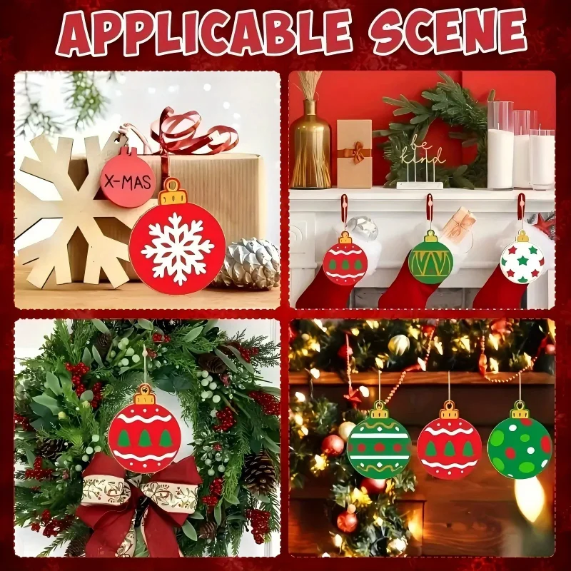24 قطعة كرة خشبية معلقة قلادة متعددة عيد الميلاد الكرة زخرفة لشجرة نويل زينة عيد ميلاد سعيد حفلة دهان داي الهدايا العرض