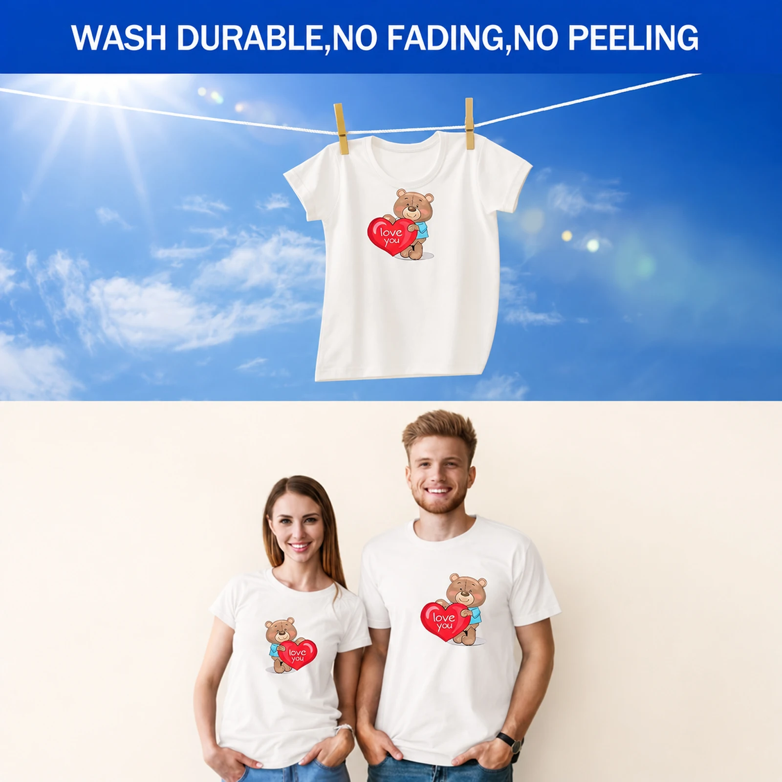 8.5x11 Inch Heat Transfer Paper for Light-Colored Fabrics Printable Iron-On Transfer Sheets Compatible with Inkjet & La